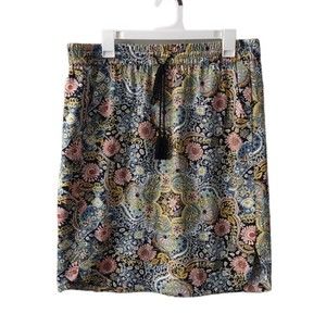 LOFT Ann Taylor Floral Skirt Pockets Womens Large Drawstring Knee Length
